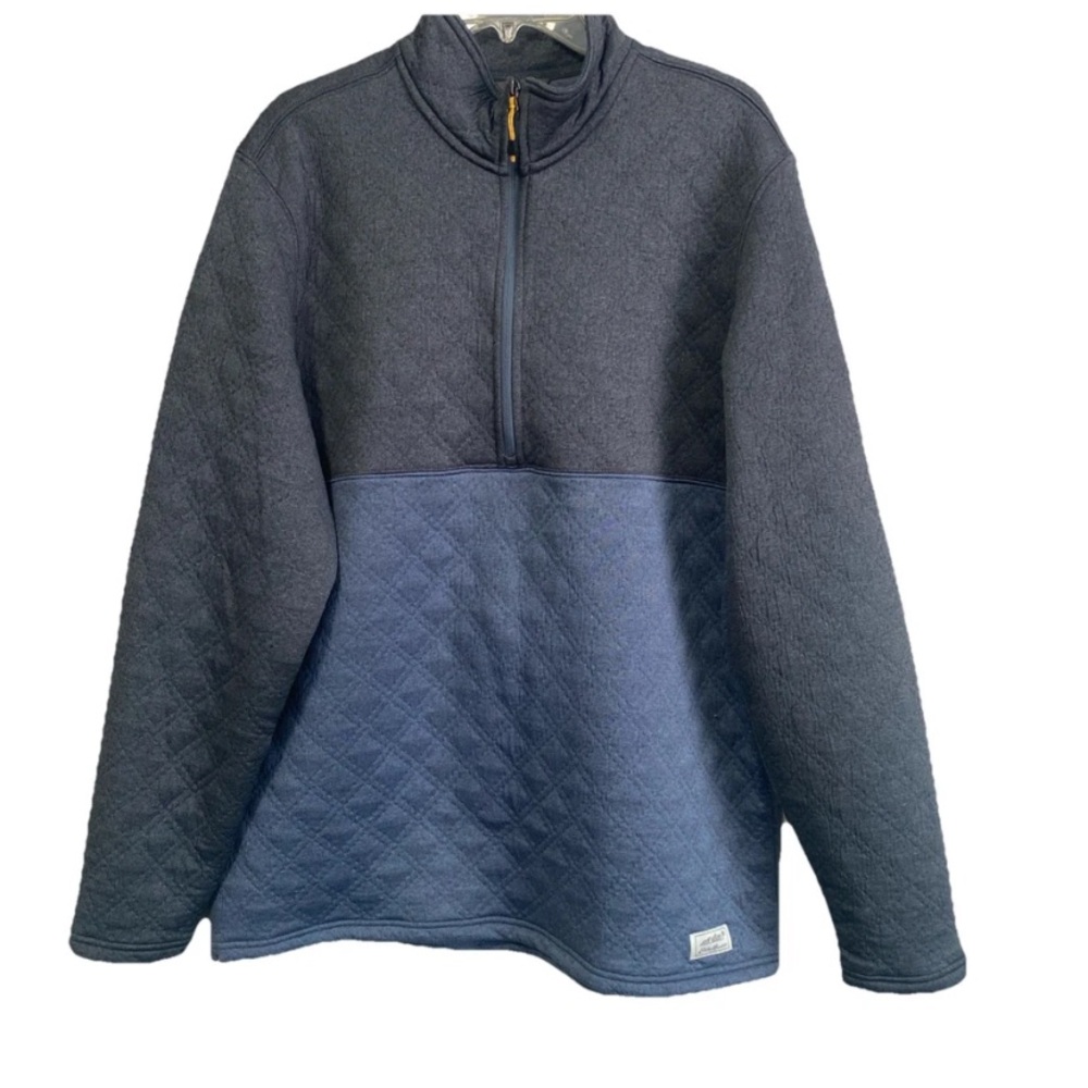 Eddie Bauer Men’s Quilted Polyester Two Tone Blue/Gray 1/4 Zip Sweater Sz TL